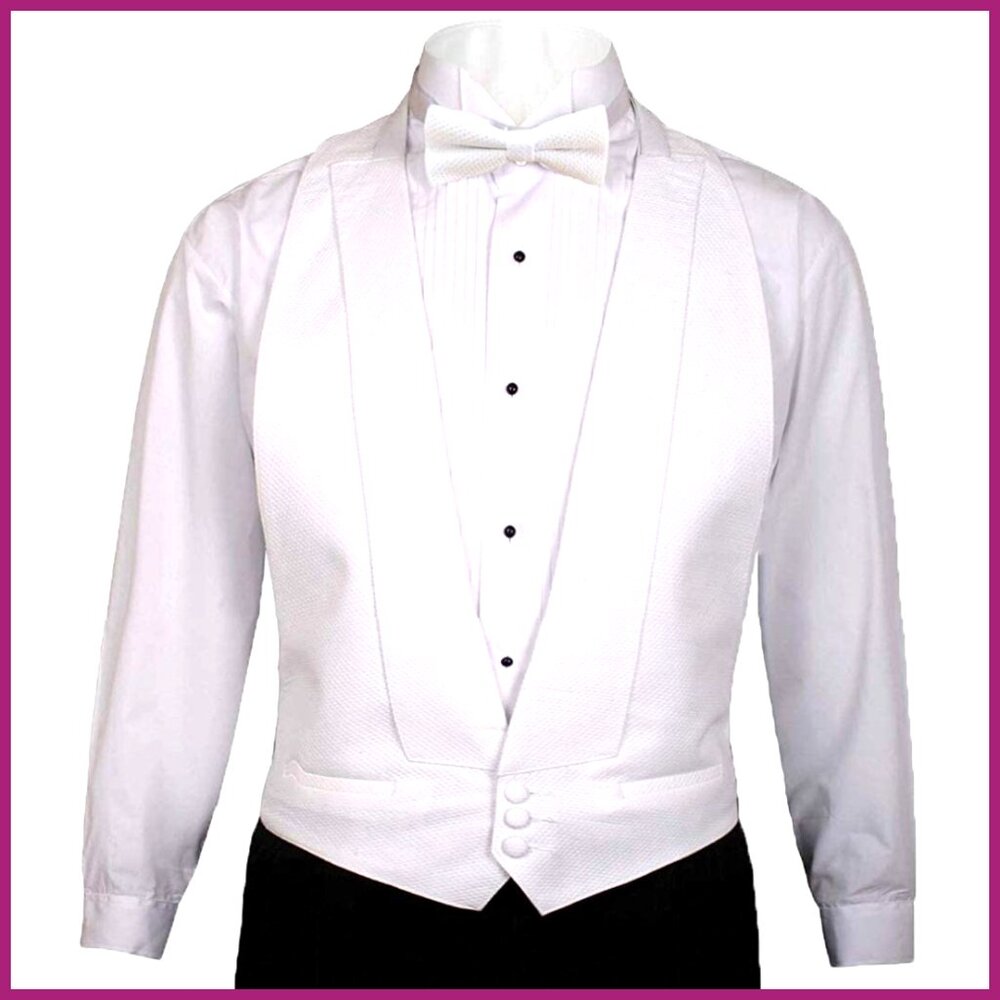 Cotton Pique Tuxedo Vest with Bow Tie, Backless Adjustable